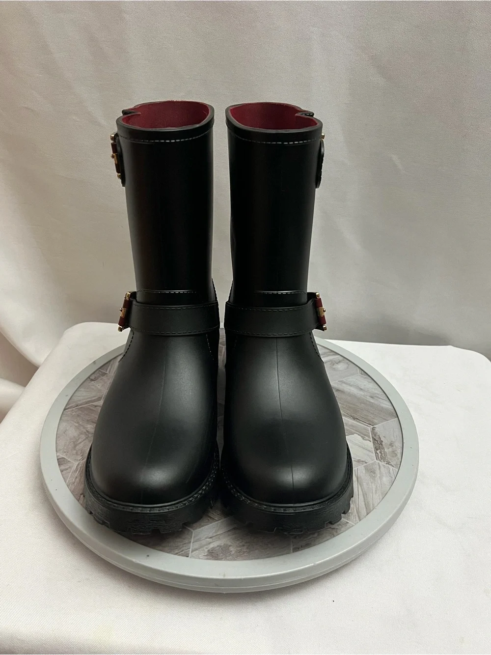 Tommy Hilfiger Women’s Black Buckle Rain Boots Moto Lug Sole Size 6M
